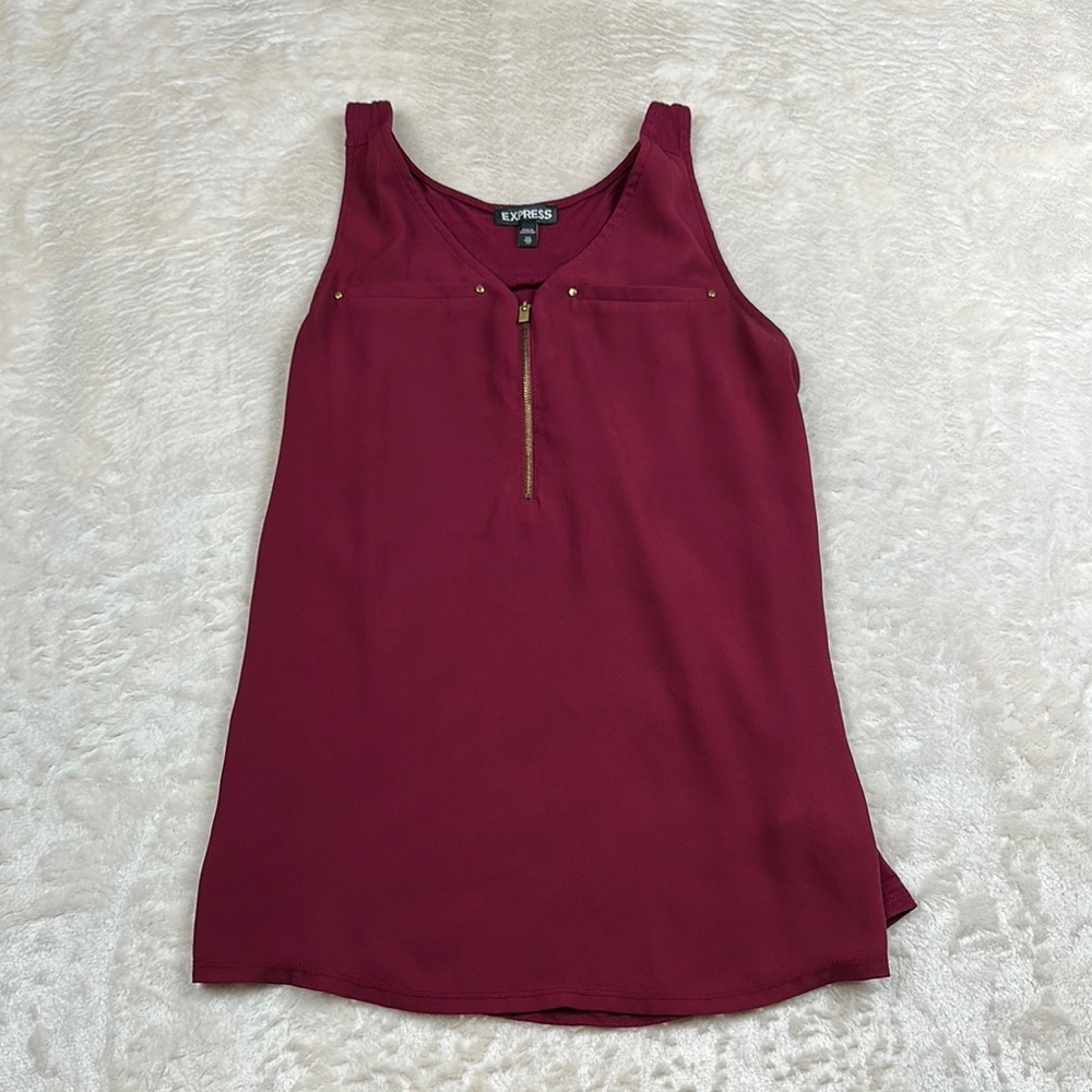 Express Red Sleeveless Tank Top with Zipper Detail